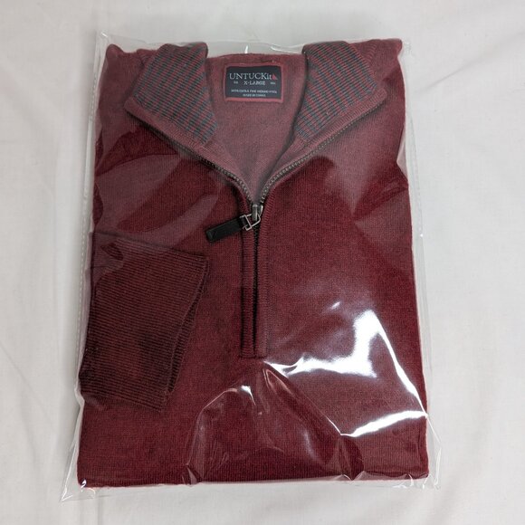 UNTUCKit Men's Heathered Red 1/4 Zip (100% Merino Wool), Size X-Large - Picture 8 of 8